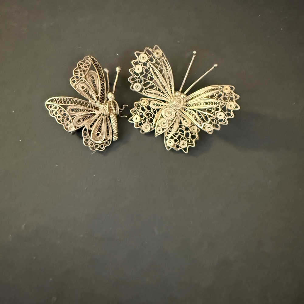 Sterling Silver 925 Butterfly Brooch Set